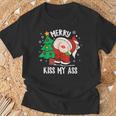 Merry Kiss My Ass Cadeau De Noël Amusant Père Noël T-Shirt Cadeaux pour les vieillards