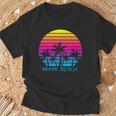 Miami Beach Florida Retrointage Atardeceracacionesiajes Manga Larga Camiseta unisex Regalos para ancianos