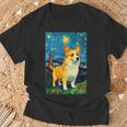 ゴッホ動物アート 動物愛好家のためのかわいいコーギー犬 Tシャツ 高齢者への贈り物