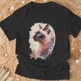 シャム猫 日本の桜 花柄 水彩 猫 Tシャツ 高齢者への贈り物