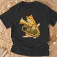 チューバを弾く面白い猫ギフト かわいい子猫ミュージシャンファン Tシャツ 高齢者への贈り物