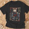 レトロな侍猫 戦士の猫 長袖tシャツ Tシャツ 高齢者への贈り物