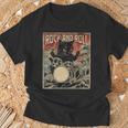 猫 演奏 ドラム ロック オン ヴィンテージ ロック ドラマー 猫 長袖tシャツ Tシャツ 高齢者への贈り物