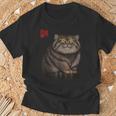 禅 マヌルネコ（パラスキャット）墨絵に着想を得たミニマルアニマルアート Tシャツ 高齢者への贈り物