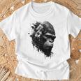 Gorilla Flowers モンキーアニマルプリントアート ゴリラ Tシャツ 高齢者への贈り物
