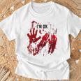 I'm Ok シャツ 血まみれ シャツ 手 血のはね 血 ステンド Tシャツ 高齢者への贈り物
