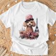 かわいい フランス パリ エッフェル塔 トイプードル パリジャンプードル 長袖tシャツ Tシャツ 高齢者への贈り物