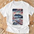 日本の桜庭 芸者 富士山 桜 木 Tシャツ 高齢者への贈り物
