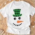 雪だるま 顔 にんじん鼻 クリスマス 冬 格子柄 サンタハット Tシャツ 高齢者への贈り物
