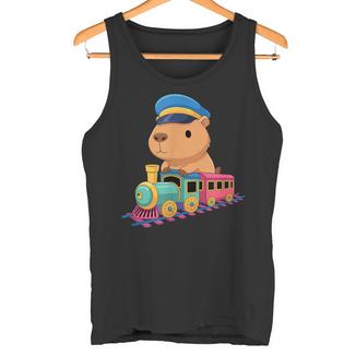 Capybara Riding Train Cute Kawaii Cartoon Rail Adventure タンクトップ - Kawaiitshirt