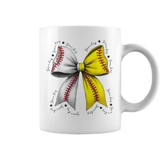 Baseball Softball Bow Coquette Baseball Mom Mama Coffee Mug - Monsterry