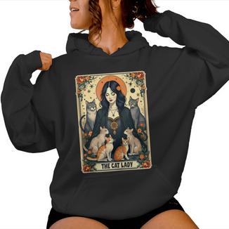The Cat Lady Tarot Card Witchy Gothic Cat Mom Kitten Women Hoodie - Monsterry