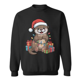 Otter Santa Hat Animals Lovers Ugly Christmas Pajamas Sweatshirt - Monsterry