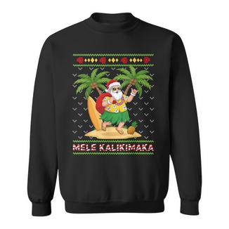 Mele Kalikimaka Retro Santa Shaka Hawaii Ugly Christmas Sweatshirt - Monsterry