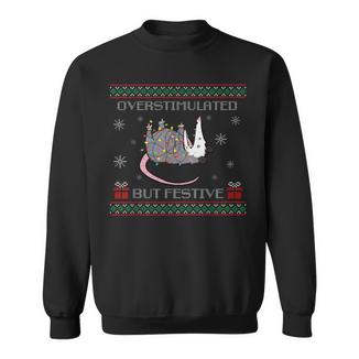 Overstimulated But Festive Possum Christmas Ugly Xmas Pajama Sweatshirt | Mazezy