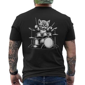 Kitten Rock Band Baguettes De Batterie En Forme De Chat T-shirt imprimé au dos - Cadeauxyz