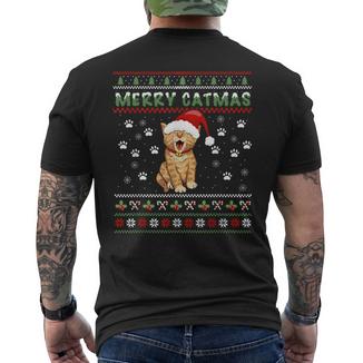 Weihnachten Mitüßer Katze Frohe Weihnachten Merry Catmas T-Shirt mit Rückendruck - Seseable