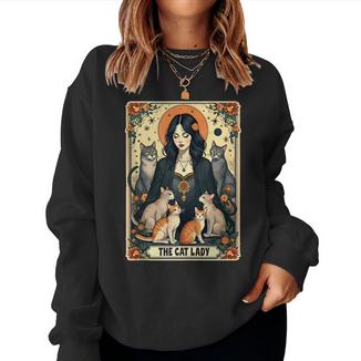The Cat Lady Tarot Card Witchy Gothic Cat Mom Kitten Women Sweatshirt - Monsterry