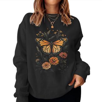 Vintage Monarch Butterfly Cute Zinnias Flower Girl Plant Mom Women Sweatshirt - Monsterry