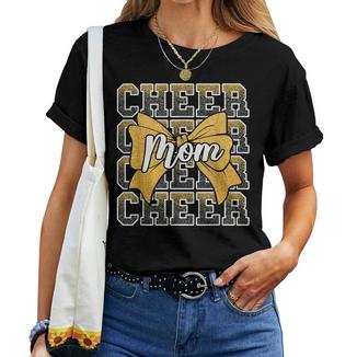Cheer Mom Mama Bow Sport Cheerleader Cheerleading Yellow Women T-shirt - Thegiftio