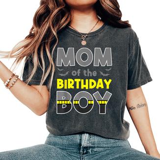 Mom Of The Birthday Boy Bat Family Party Theme Boys Women's Oversized Comfort T-Shirt - Monsterry