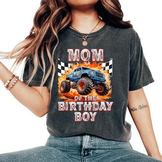 Mom Of The Birthday Boy Monster Truck Birthday Women's Oversized Comfort T-Shirt - Monsterry
