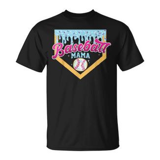 Baseball Mama Home Plate Ice Cream Drip Baseball Mom T-Shirt - Monsterry
