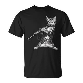Cat Playing The Clarinet For Cat Lover Cat Mom Cat Dad T-Shirt - Monsterry