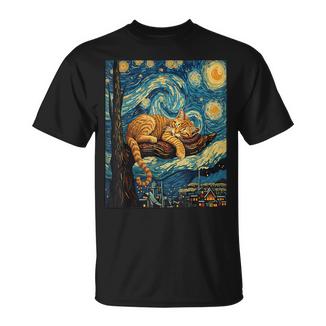 Chat Rouxereinur Branche D'arbrean Gogh Nuit Étoilée T-Shirt - Cadeauxyz