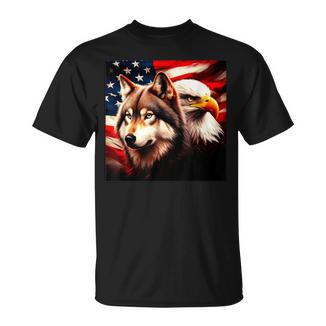 Drapeau Américain 2024 Loup Aigle À Tête Blanche Amoureux Du Nouvel An T-Shirt - Cadeauxyz