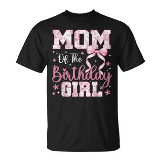 Mom Of The Birthday Girl Pink Bow Flower Birthday Girl T-Shirt - Monsterry