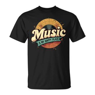 Music Is My Happy Place Rétro Amateurs De Musique T-Shirt - Cadeauxyz