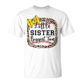 Little Sister Biggest Fan Softball Bow Catcher N Girl Mom T-Shirt - Monsterry