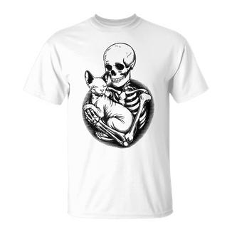 Skeleton Hugging Sphynx Cat Halloween Mom Dad Vintage T-Shirt - Monsterry