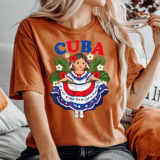 Cuba Cuban Girl Traditional Dress Tropical Flowers Women's Oversized Comfort T-shirt - Monsterry DE Cuba Cuban Girl Traditional Dress Tropical Flowers Women's Oversized Comfort T-shirt - Monsterry DE