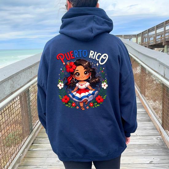 Puerto Rican Girl Culture Pride Cute Girl Traditional Dress Women Oversized  Hoodie Back Print - Thegiftio
